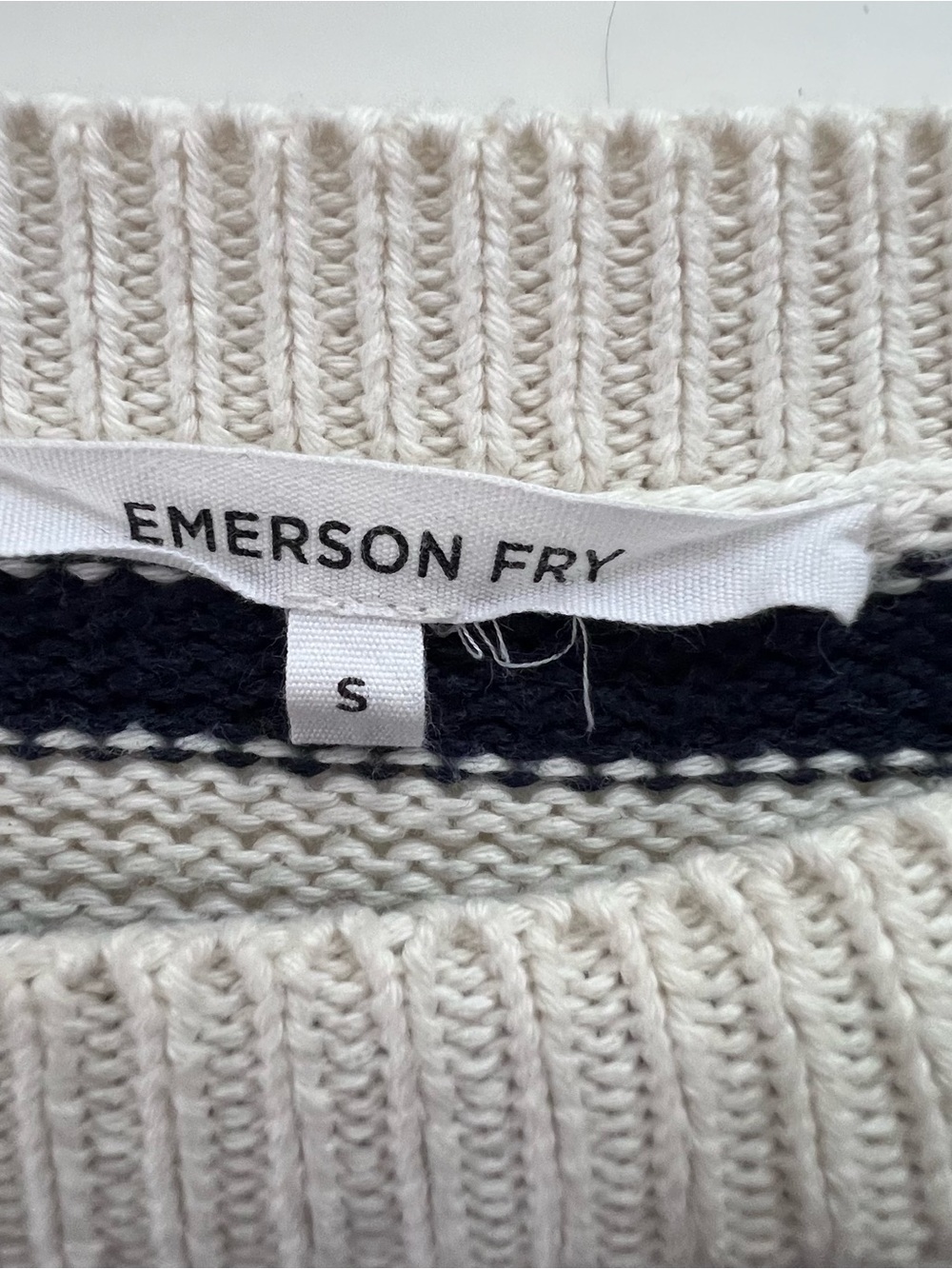 Emerson Fry Carolyn Sweater Organic Cotton, Ivory Navy Blue Nautical Size S - Picture 3 of 10